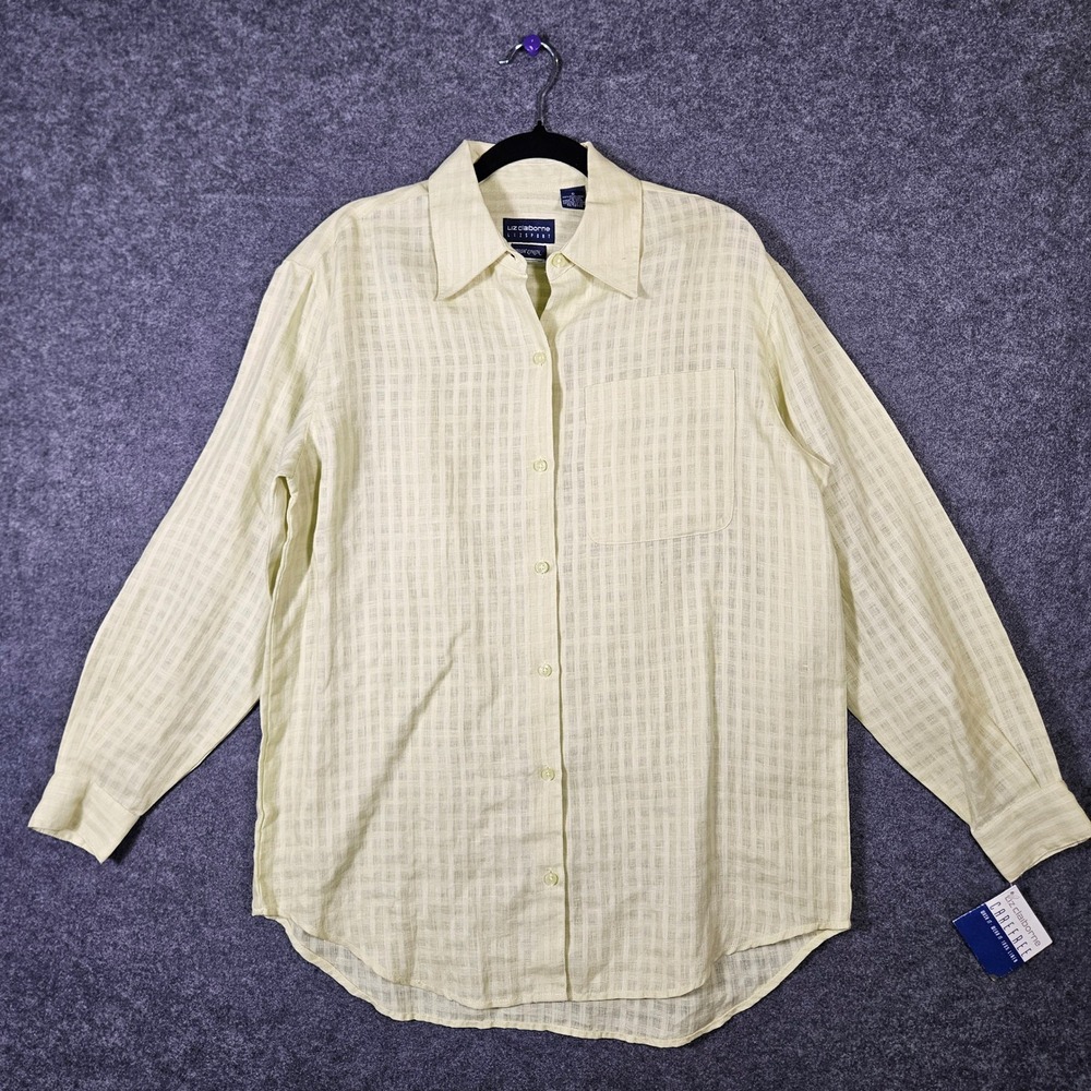 NWT Liz Claiborne Womens Yellow Irish Linen Button Down Shirt Classic Eco Sz S